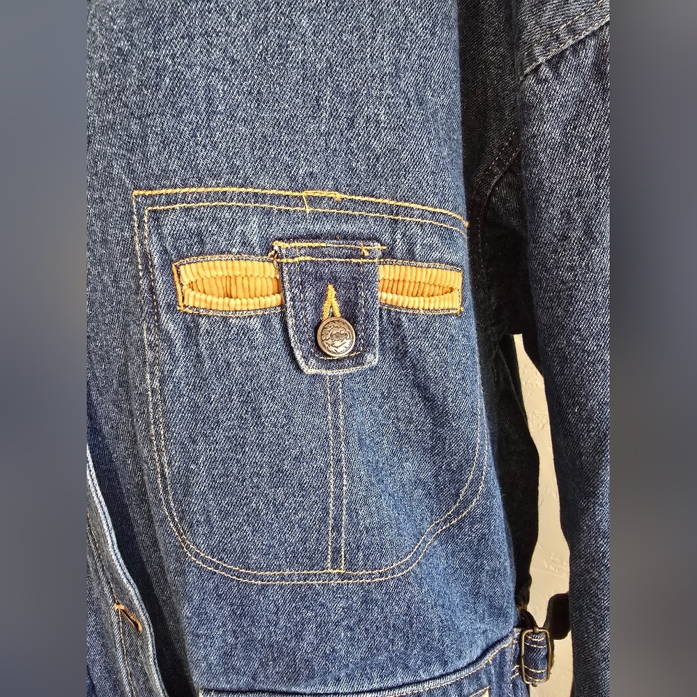 Vintage Current Seen Denim Long Coat with Tan Corduroy Collar - Picture 3 of 15